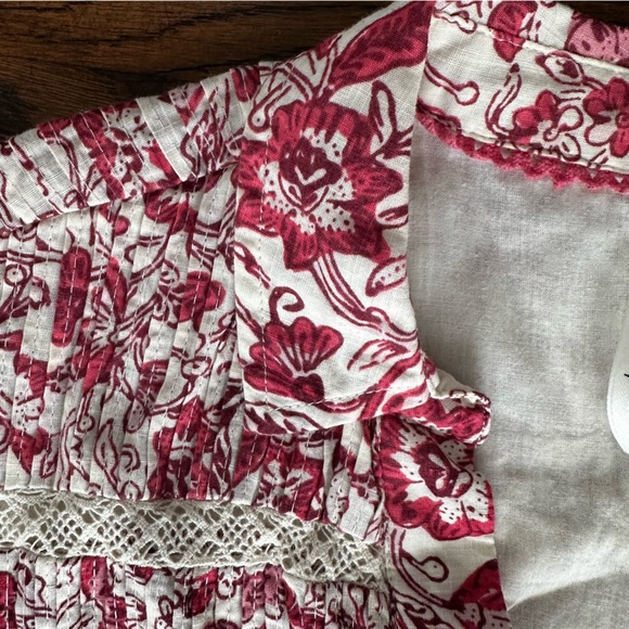 Anthropologie Georgina Mini Spring Boho Cotton Dress Pink Floral Trim - Picture 5 of 16